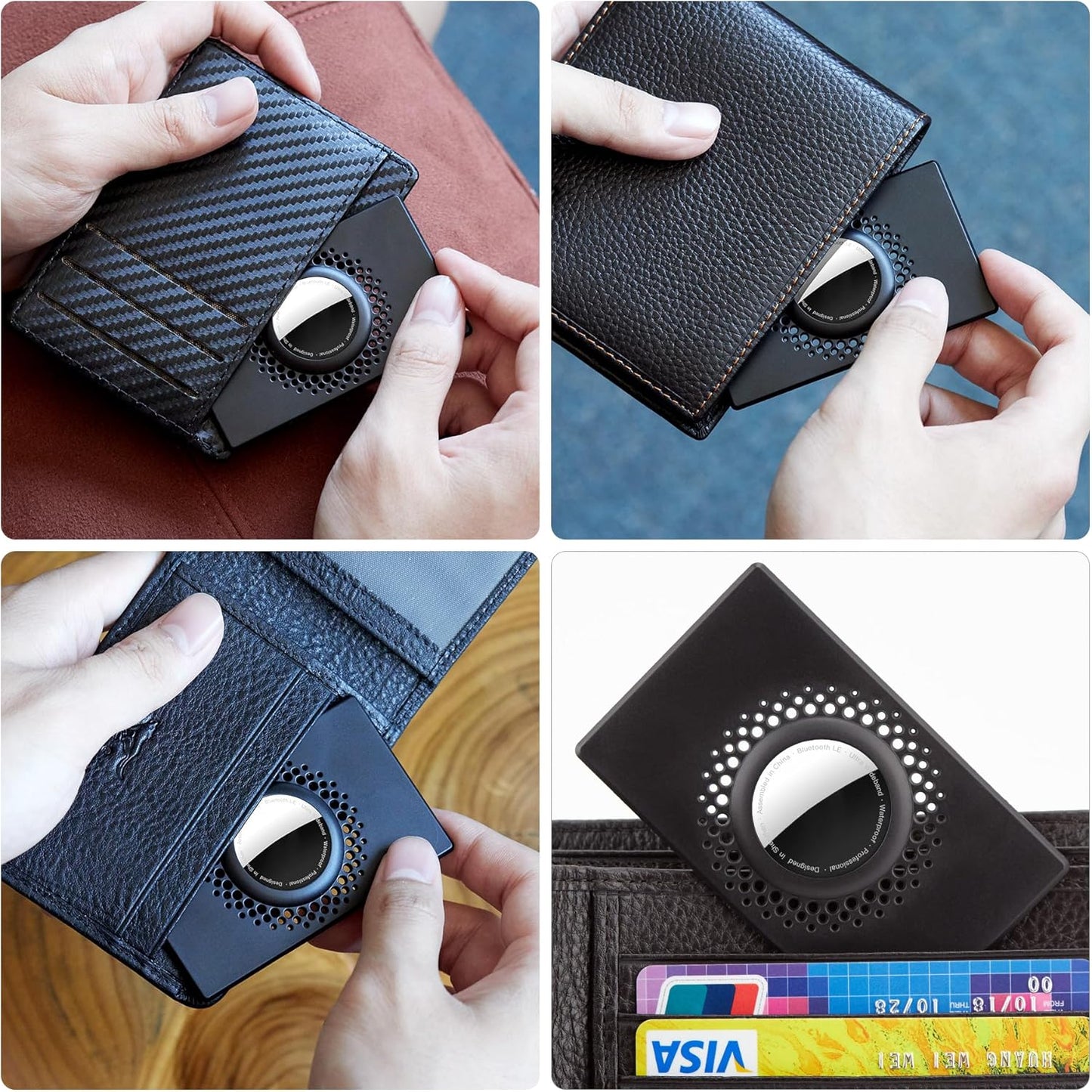 2 Pcs for Airtag Wallet Holder, Card Case for Airtags Credit Card Size with Keychain, Slim Safety Anti-Lost for Purse, Backpack, Handbag, Clutch (Black)
